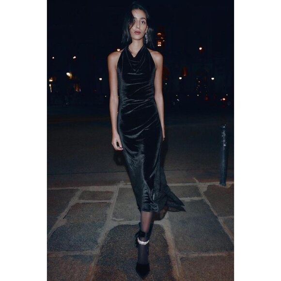 ZARA VELVET LACE MIDI DRESS - Picture 2 of 9